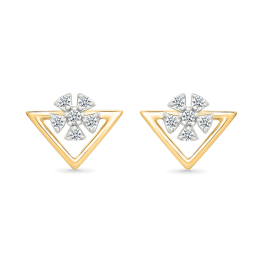 Floral Trigonal Gold & Diamond Studs Earrings