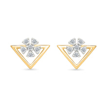Floral Trigonal Gold & Diamond Studs Earrings