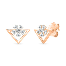 Floral Trigonal Gold & Diamond Studs Earrings