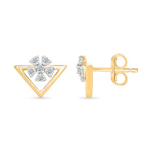 Floral Trigonal Gold & Diamond Studs Earrings