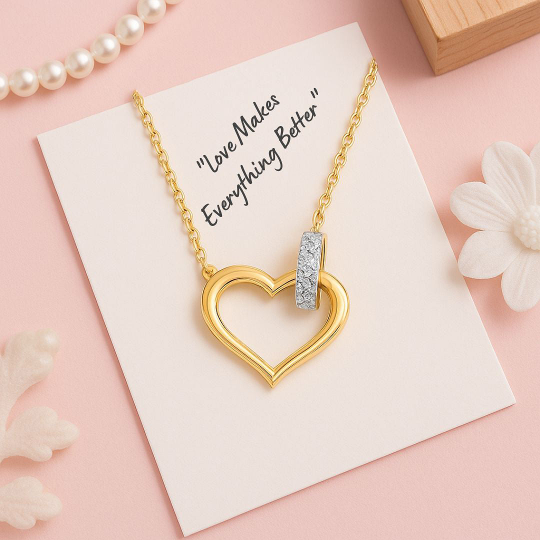 Interlinking  Heart Gold & Diamond Necklace