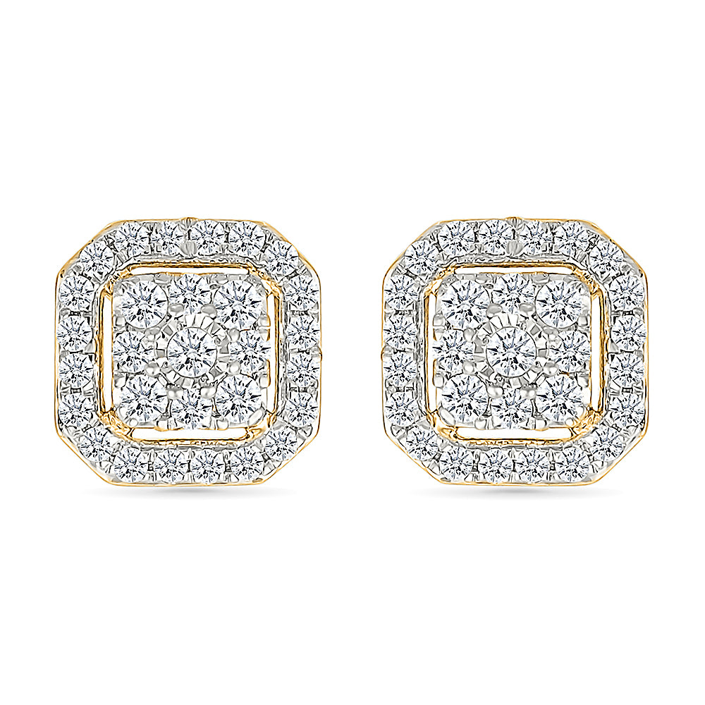Edged Diamond Cluster Studs Earrings