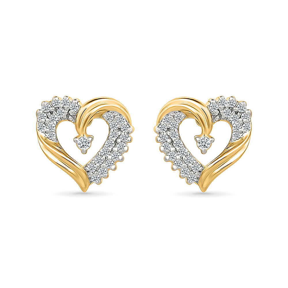 Gleaming Heart Gold & Diamond Studs Earrings