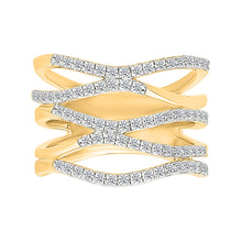 Multi - Row Wave Gold & Diamond Ring