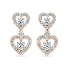 Double Heart Diamond Drop Earrings