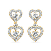 Double Heart Diamond Drop Earrings