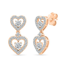 Double Heart Diamond Drop Earrings