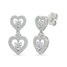 Double Heart Diamond Drop Earrings