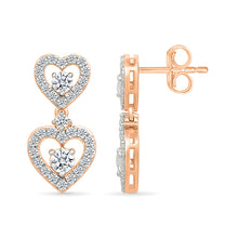 Double Heart Diamond Drop Earrings