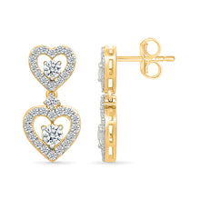Double Heart Diamond Drop Earrings