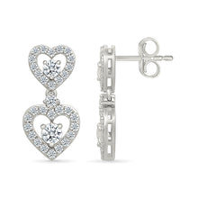 Double Heart Diamond Drop Earrings