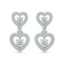 Double Heart Diamond Drop Earrings